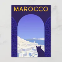 *~* Marocco Morocco Postcard Cat Window Ledge Blue