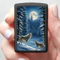 Howling Wolf Silhouette against Moon Zippo Lighter