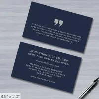 Modern Navy Blue Testimonial Business Card