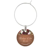 Burgundy and Blush Floral Mother of Bride Wedding  Wine Charm