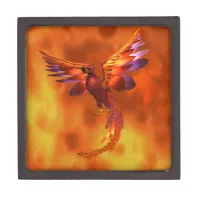 Colorful Phoenix Flying Against a Fiery Background Gift Box