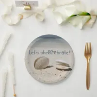 Let's shell-ebrate Seashells sandy Caribbean beach Paper Plates