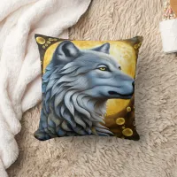 Majestic Wolf Underneath the Full Moon Glow Throw Pillow