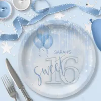 String Lights & Balloons Sweet 16 Lt. Blue ID473 Paper Plates