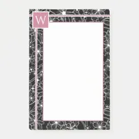 Dark Floral Sketch Pattern Black Pink Monogram Post-it Notes