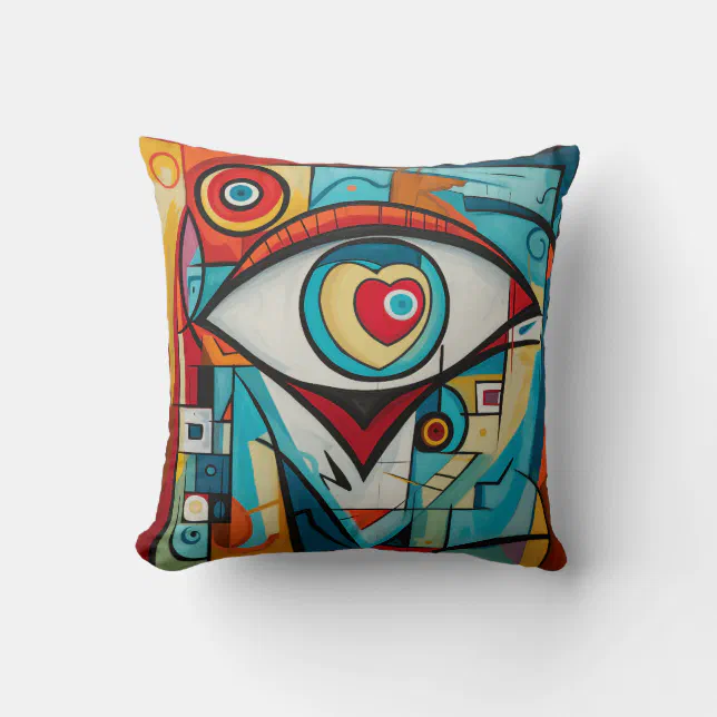 Eye Valentine Heart Love Art Deco Throw Pillow