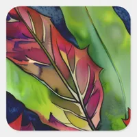 Abstract Fall Leaf Watercolor Art Square Sticker