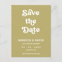 Retro Groovy 70s Cute Green Save The Date Announcement Postcard