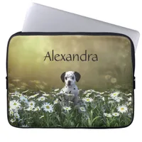 Cute Dalmatian Puppy in Daisies Laptop Sleeve