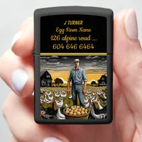 Dedicated Egg Farmer With Chickens at Sunset Zippo Lighter