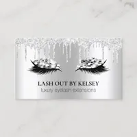 Makeup Artist Lashes Platinum Glitter +Silver Drip Business Card