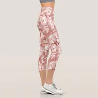 Metallic Rose Gold Glitter Pink Marble Camo Print Capri Leggings