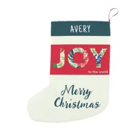 Festive Modern Stylish Joy To The World Red Green Small Christmas Stocking