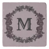 Elegant Purple and Silver Framed Monogram  Trivet