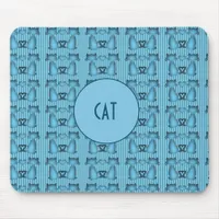 Hypnotic Blue Cats Stripe Pattern Monogram Mouse Pad