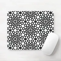 Black and White Abstract Snowflake pattern Mouse Pad