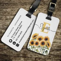 Watercolor Sunflower Girly Stylish Floral Monogram Luggage Tag