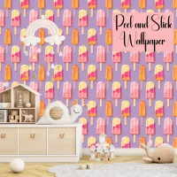 Peel & Stick Popsicle Summer Pattern Girl Purpure  Wallpaper