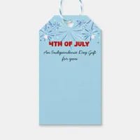 Sky Blue with Fireworks and Dark Red 4th of July - Gift Tags