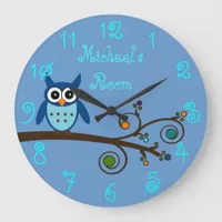 Boy's Room Cute Owl Large Clock