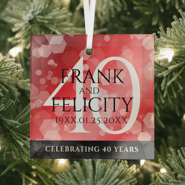 Elegant 40th Ruby Wedding Anniversary Celebration Glass Ornament