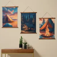 Three Camping Scenes Hanging Tapestry