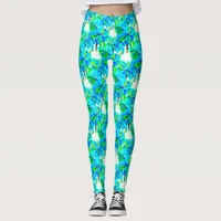 Sublime Himalayan Poppy Aqua Blue Floral Pattern Leggings