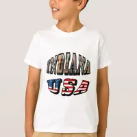 Indiana Picture and USA Flag Text T-Shirt