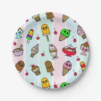 Whimsical Cartoon Ice Cream Girl's Birthday Party Paper Plates