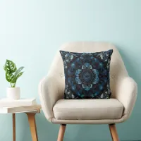 Blue Mandala symmetrical kaleidoscopic pattern  Throw Pillow