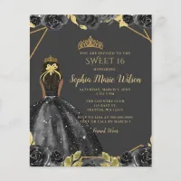 Budget Black Gold Floral Princess SWEET 16 