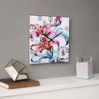 Vibrant Lilies in Bloom Against White Background Square Wall Clock