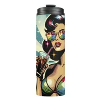 Beautiful Pinup Woman with a Cola on the Beach Thermal Tumbler