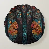 Tree of life mosaic stained glass effect round pillow