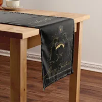 Nativity Manger Holy Night Black Gold Custom Name  Short Table Runner