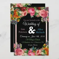 Burgundy Roses  Bird Floral Wedding Invitation