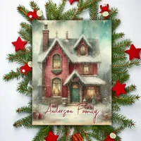 Vintage Retro Winter Snow House Name Christmas Postcard