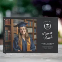 Elegant Black Two-Photo Personalized Graduation Guest Book