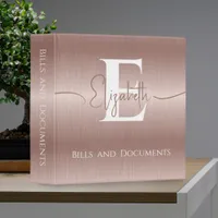 Modern Elegant Rose Gold Brushed Metal Monogrammed 3 Ring Binder