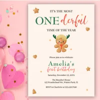 Cute Gingerbread Onederful Christmas 1st Birthday Invitation