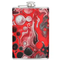 Red, Black and White Fluid Art Marble    Flask