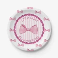 Personalized Baby Shower Paper Plates Pink Bows