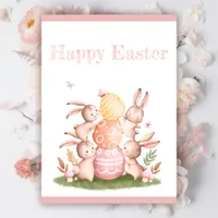 Watercolor Easter cute bunnies with eggs  Invitation