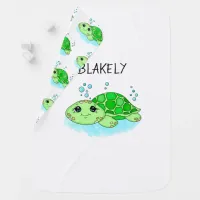 Personalized Cute Turtle Cartoon Name  Baby Blanket