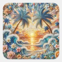 Magical Mosaic Tropical Ocean Sunset Square Sticker