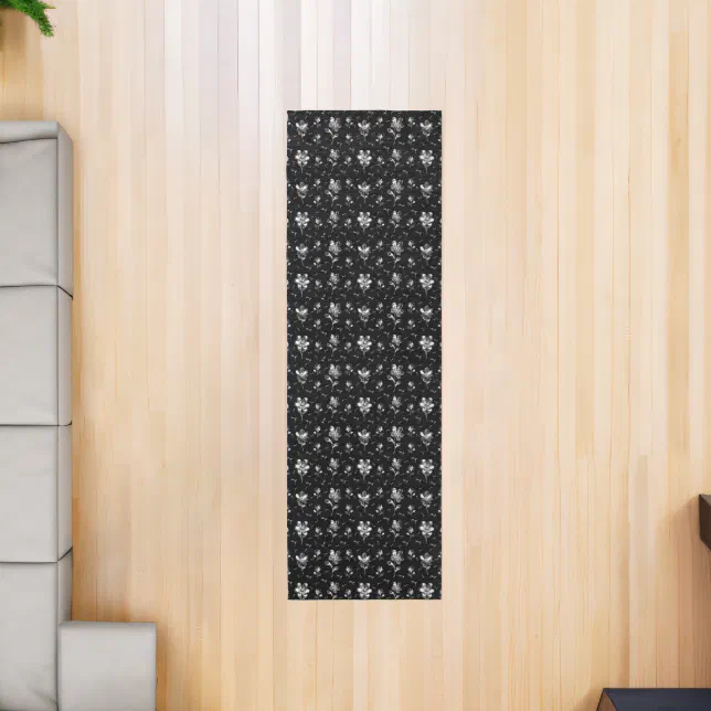 Black And White Floral Flower Pattern Hallway Runner