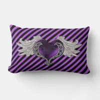 Goth Purple Heart with Angel Wings Throw Pillow