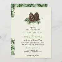 Rustic Watercolor Winter Forest Pine Cone Wedding Invitation