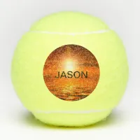 Beautiful Sunset Orange Golden Sky Sea Gold Name Tennis Balls