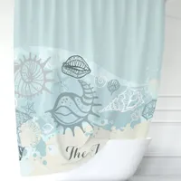 Seashells and Sand Beach Monogram Shower Curtain